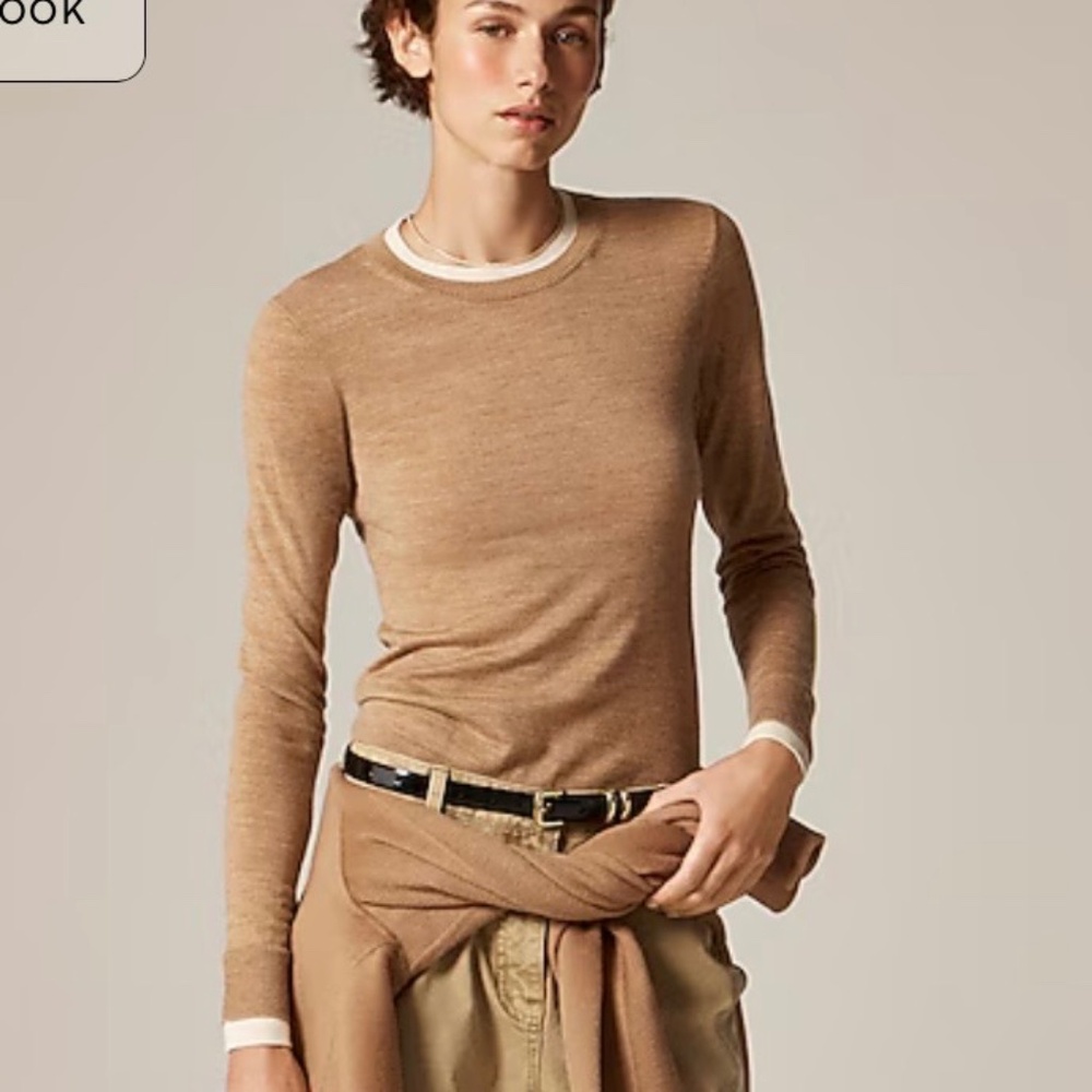 J. Crew Carolyn merino wool layered crewneck sweater in camel Size XS NWT $110